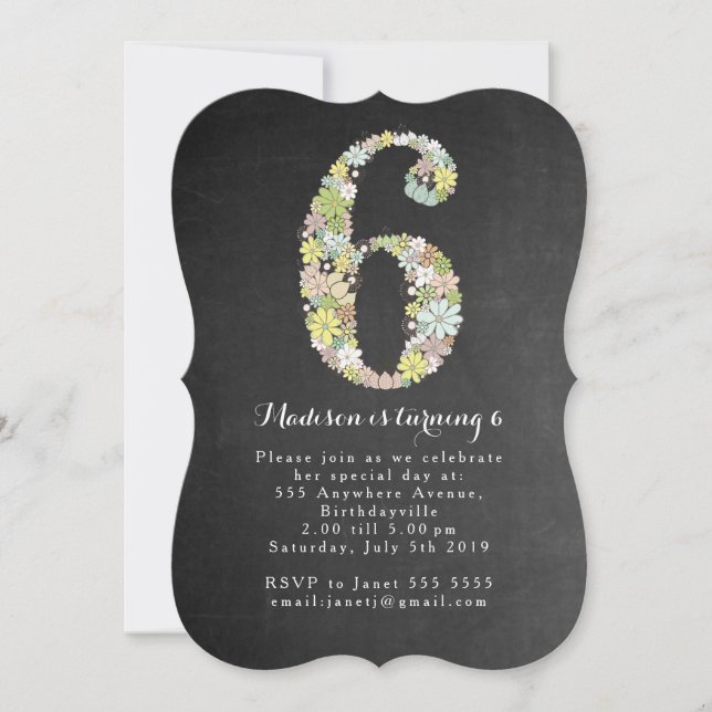 Chalkboard Girls Floral 6e anniversaire Invitation (Devant)