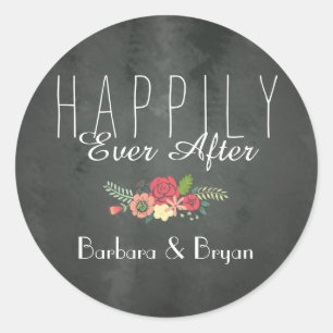 Chalkboard glücklicherweise je nach Hochzeitsticke Runder Aufkleber