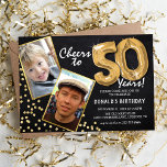 Chalkboard Gold Balloons 2 Foto 50. Geburtstag Einladung<br><div class="desc">Feiern Sie den Meilenstein des Eintritts in den herrlichen 50er mit diesen einzigartigen "Chalkboard Gold Balloons 50. Geburtstag Einladungen". Angereichert mit einem rustikalen Chalkboard-Hintergrund und schimmernden Imitaten goldenen Glitzer Flecks, die Vintagen Charme und moderne Eleganz. Laden Sie ein Foto des Geburtstagssterns hoch und passen Sie die leicht zu bedienende Vorlage...</div>