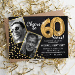 Chalkboard Gold Balloons 2 Foto 60. Geburtstag Einladung<br><div class="desc">Feiern Sie den Meilenstein des Eintritts in den herrlichen 60er mit diesen einzigartigen "Chalkboard Gold Balloons 60. Geburtstag Einladungen". Angereichert mit einem rustikalen Chalkboard-Hintergrund und schimmernden Imitaten goldenen Glitzer Flecks, die Vintagen Charme und moderne Eleganz. Laden Sie ein Foto des Geburtstagssterns hoch und passen Sie die leicht zu bedienende Vorlage...</div>