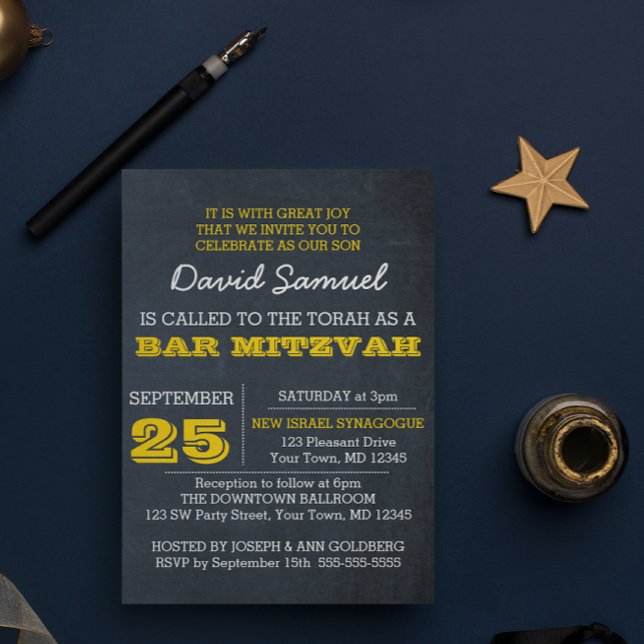 Chalkboard Gold Bar Mitzvah Invitation (Créateur téléchargé)