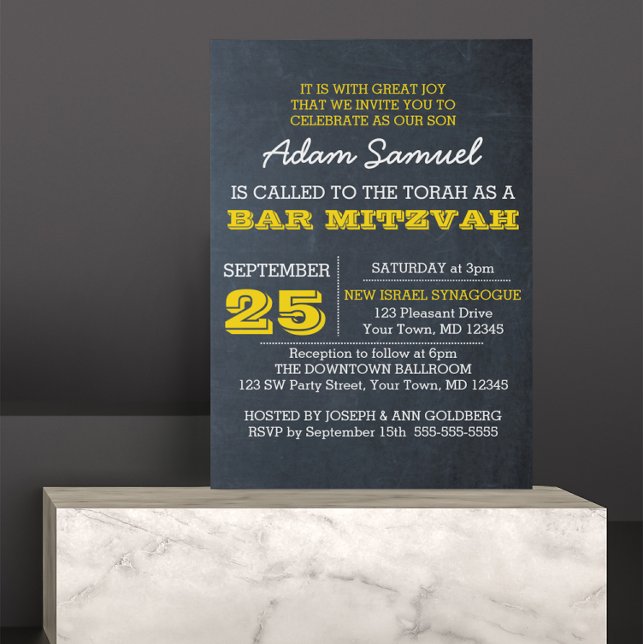 Chalkboard Gold Bar Mitzvah Invitation Pas de logo (Créateur téléchargé)