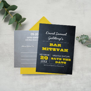 Chalkboard Gold Bar Mitzvah Save the Date Ankündigungspostkarte