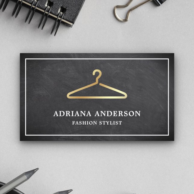 Chalkboard Gold Clothes Hanger Fashion Stylist Visitenkarte (Von Creator hochgeladen)