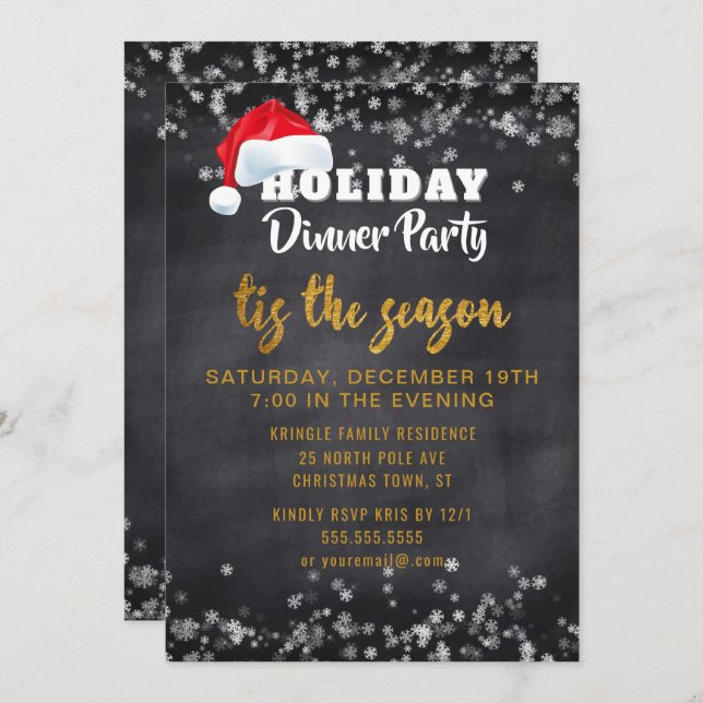 Chalkboard Gold Dinner Party Invitation (Devant / Derrière)