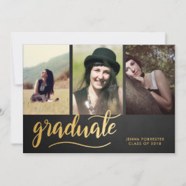 Chalkboard Gold Graduate Script| Drei Foto Einladung