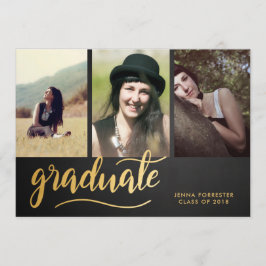 Chalkboard Gold Graduate Script| Drei Foto Einladung