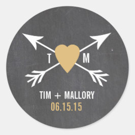 Chalkboard Gold Heart + Pfeil | Hochzeitskleber Runder Aufkleber