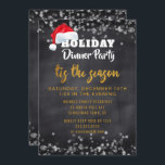 Chalkboard Gold Holiday Dinner Party Einladung<br><div class="desc">Spaß, Schneeflocken in der Weihnachtsmannmütze Party Einladung Weihnachtsfeierabend - Verwandte, Freunde, Nachbarn und Mitarbeiter einladen, an Ihrem Feiertag teilzunehmen. Liest oben das Party "Holiday Dinner" in weißer Schrift mit einer Weihnachtsmannmütze, die auf den Buchstaben gekrönt ist. Unten steht 'Dies ist die Jahreszeit' in Imitaten goldenen Folie, elegante Schrift Schrift. Die...</div>