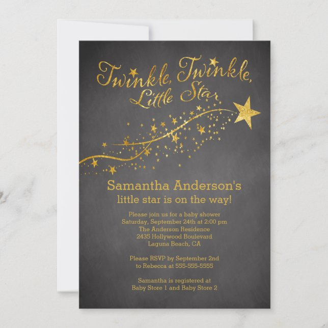 Chalkboard Gold Little Star Baby shower Invitation (Devant)