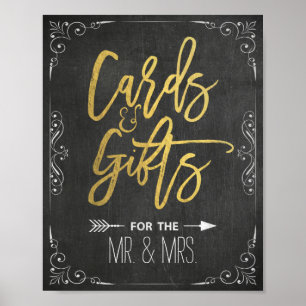Chalkboard Gold Script Cards & Gifts Wedding Sign Poster