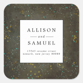 Chalkboard Gold Silver Star Hochzeit Rücksendeadre Quadratischer Aufkleber
