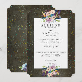 Chalkboard Gold Silver Stars Blumenhochzeit Einladung