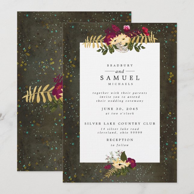 Chalkboard Gold Silver Stars Constellation Wedding Einladung (Vorne/Hinten)