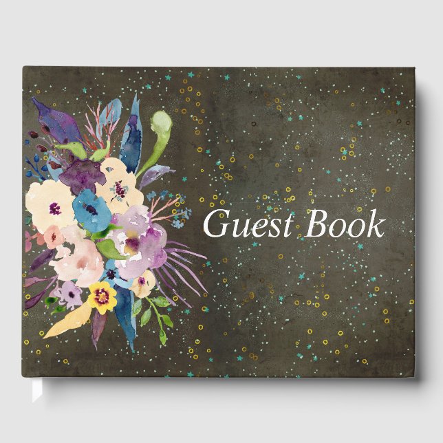 Chalkboard Gold Silver Stars Constellation Wedding Gästebuch (Vorderseite)