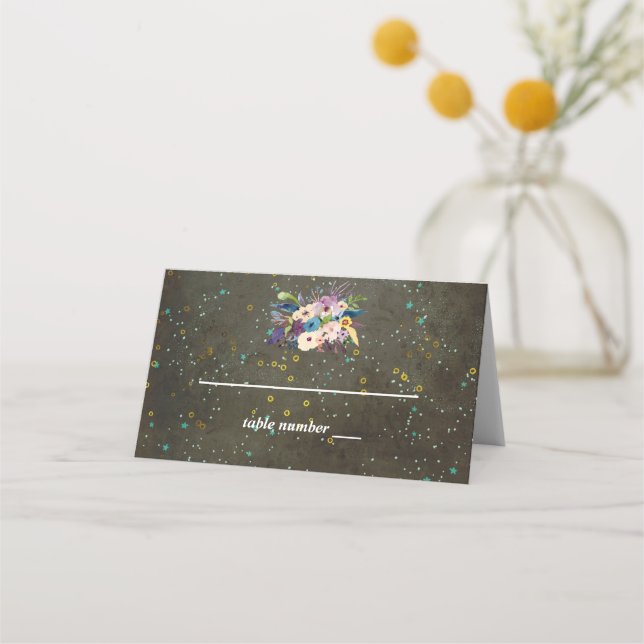 Chalkboard Gold Silver Stars Constellation Wedding Platzkarte (Vorderseite)