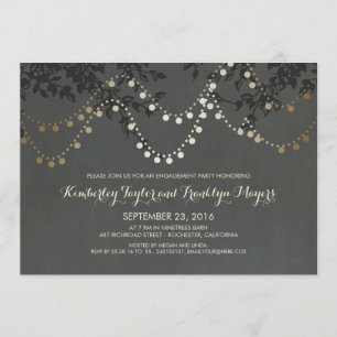 Chalkboard Gold String Lights Engagement Party Einladung