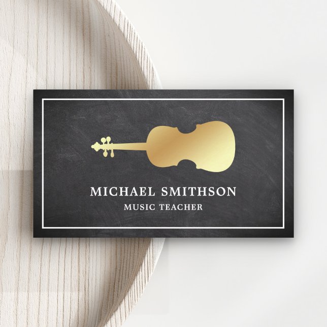 Chalkboard Gold Violin Music Teacher Violinist Visitenkarte (Von Creator hochgeladen)