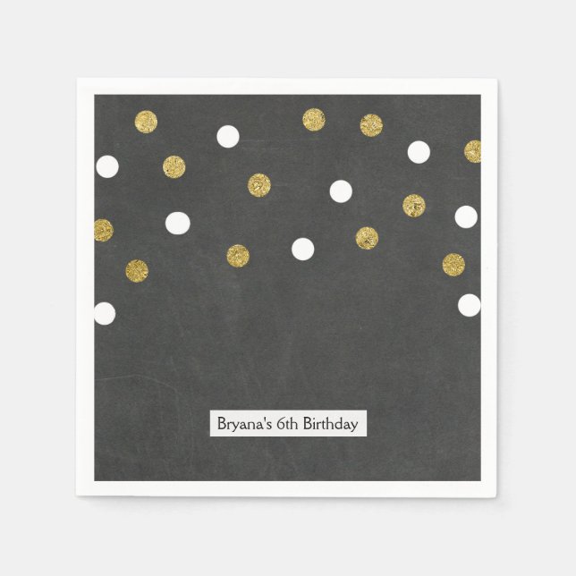 Chalkboard Gold & White Confetti Celebration Party Serviette (Vorderseite)