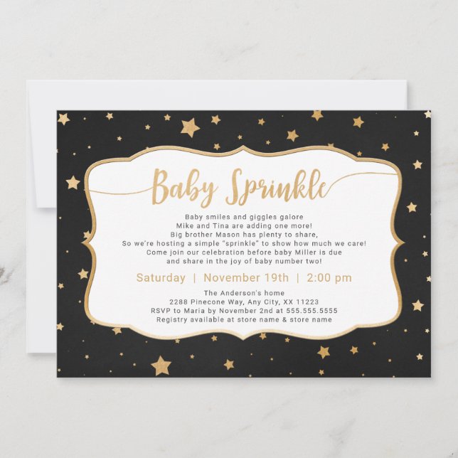Chalkboard + Goldstars Neutral Baby Sprinkle Einladung (Vorderseite)