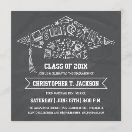 Chalkboard Graduation Cap Einladung mit Foto