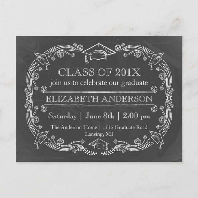 Chalkboard Graduation Party Postkarte (Vorderseite)