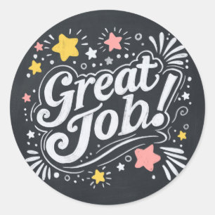 Chalkboard Great Job Stickers with Stars and Swirl