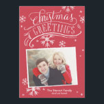 Chalkboard Greetings Collection Einladung<br><div class="desc">Diese Foto-Urlaubskarte bietet handgeschriebene und kalligraphische Kunstwerke auf festlich rotem Hintergrund mit Schneeflocken.</div>