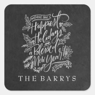 Chalkboard-Happy-Holidays-Aufkleber Quadratischer Aufkleber