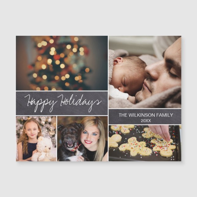 Chalkboard Happy Holidays Family Foto Collage Magnetkarte (Vorderseite)