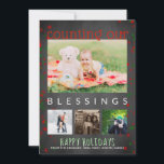 Chalkboard Happy Holidays Foto zählt Segnungen Feiertagskarte<br><div class="desc">Rustikale Tafel Weihnachten Gruß Familie Foto Collage Card - Reads 'zählt unsere Segnungen' in modernen, roten und weißen Ferienfarben. Fügen Sie vier beliebte Fotos hinzu, um eine Kollektion von Fotos zu erstellen, ob es sich nun um das neue Kind in der Familie, Foto, Fotos, Enkel, Fotos für Neugeborene oder Fotos...</div>
