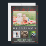 Chalkboard Happy Holidays Foto zählt Segnungen Feiertagskarte<br><div class="desc">Rustikale Tafel Weihnachten Gruß Familie Foto Collage Card - Reads 'zählt unsere Segnungen' in modernen, roten und weißen Ferienfarben. Fügen Sie vier beliebte Fotos hinzu, um eine Kollektion von Fotos zu erstellen, ob es sich nun um das neue Kind in der Familie, Foto, Fotos, Enkel, Fotos für Neugeborene oder Fotos...</div>