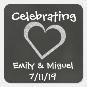 Chalkboard Heart Celebration Gastgeschenk Hochzeit Quadratischer Aufkleber