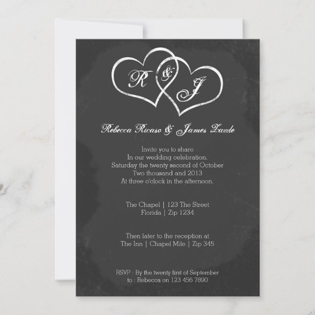 Chalkboard Heart Doodle Wedding Einladung (Vorderseite)