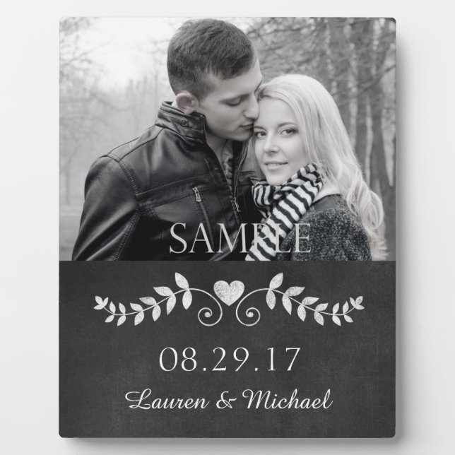 Chalkboard Heart Wedding Foto Keepake Plaque Fotoplatte (Vorderseite)