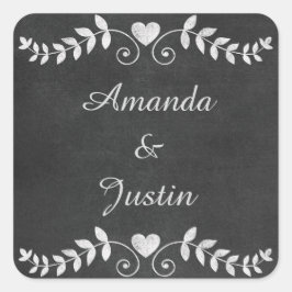 Chalkboard Heart Wedding Personalisiert Quadratischer Aufkleber
