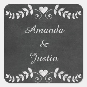 Chalkboard Heart Wedding Personalisiert Quadratischer Aufkleber