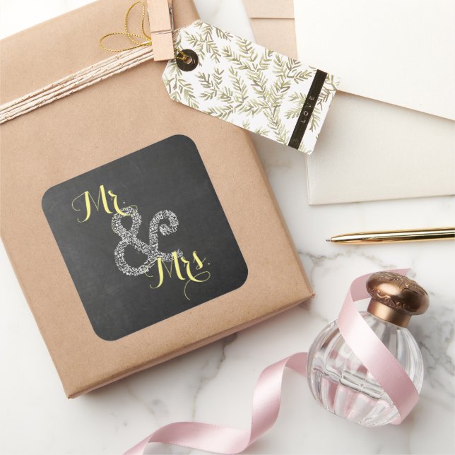 Chalkboard Herbsthochzeit Mr. & Mrs. Party Quadratischer Aufkleber (Schenken)