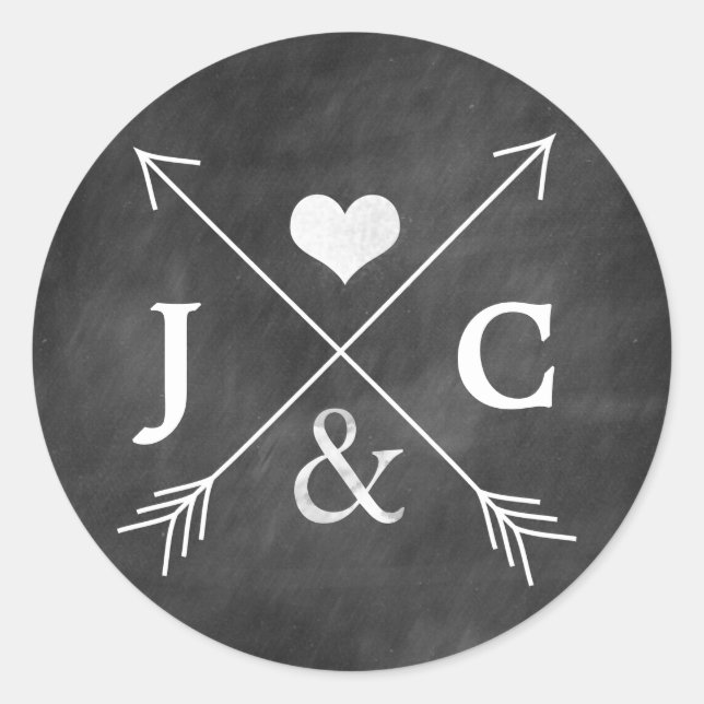 Chalkboard Herz Arrows Initials Sticker (Vorderseite)