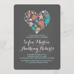 Chalkboard Herz niedliche Strand Engagement Party Einladung