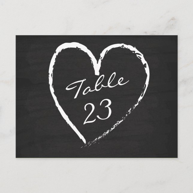Chalkboard-Herz-Tischnummern Postkarte (Vorderseite)