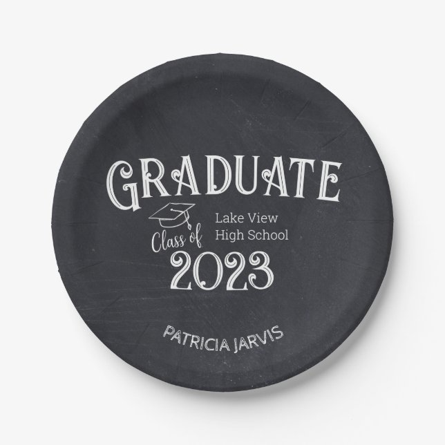 Chalkboard High School Foto Graduation Party Pappteller (Vorderseite)