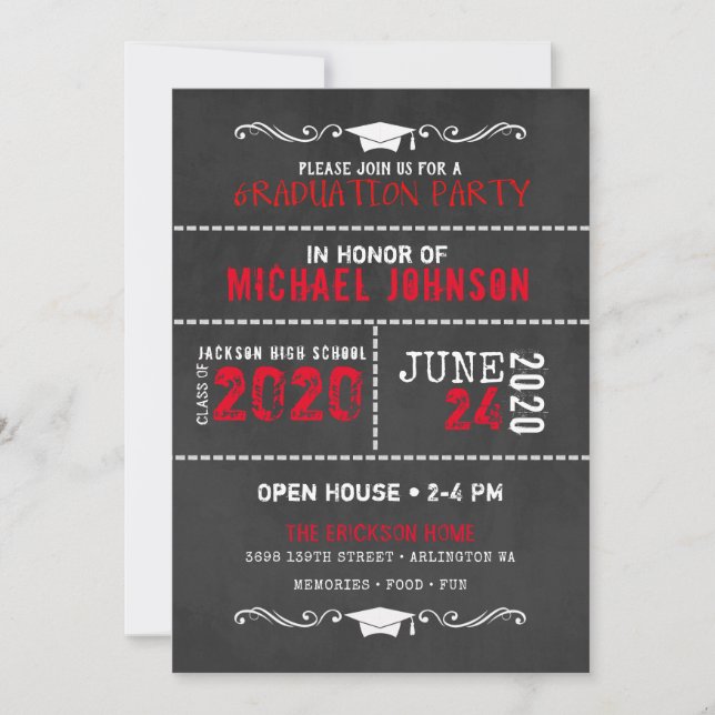Chalkboard High School Graduation Party Invitation (Devant)