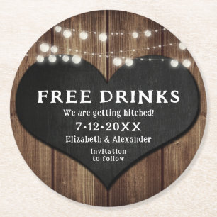 Chalkboard Hitched Wedding Save the Date Runder Pappuntersetzer
