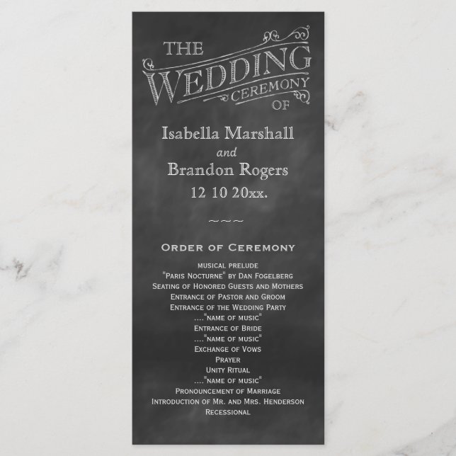 Chalkboard-Hochzeitsprogramm Programm (Vorderseite)