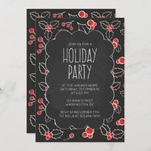 Chalkboard Holly Berries Fête Invitation