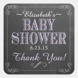 Chalkboard Image Baby Dusche Lila Quadratischer Aufkleber