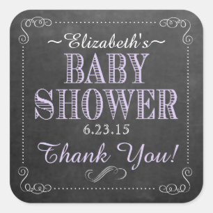 Chalkboard Image Baby Dusche Lila Quadratischer Aufkleber