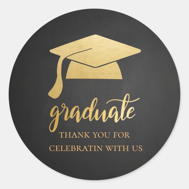Chalkboard-Imitate Gold Foil Graduate Hat Runder Aufkleber (Vorderseite)