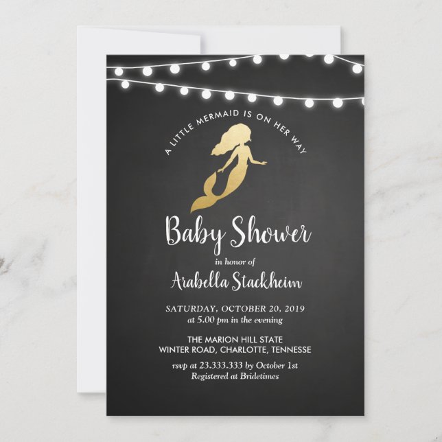 Chalkboard Imitate Gold Foil Mermaid Kinderdusche Einladung (Vorderseite)